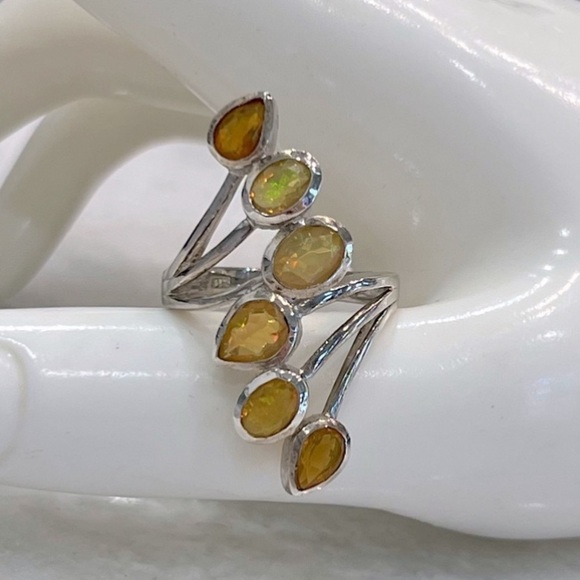 Ethiopian Welo Opal Sterling Silver Bypass Ring - Picture 1 of 13